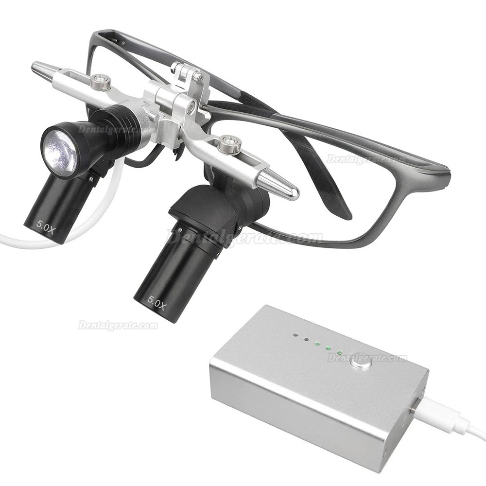 5,0-fach Dental Flip-up Ergonomic Lupenbrille mit Einstellbarem Pupillenabstand und 5 W LED-Licht